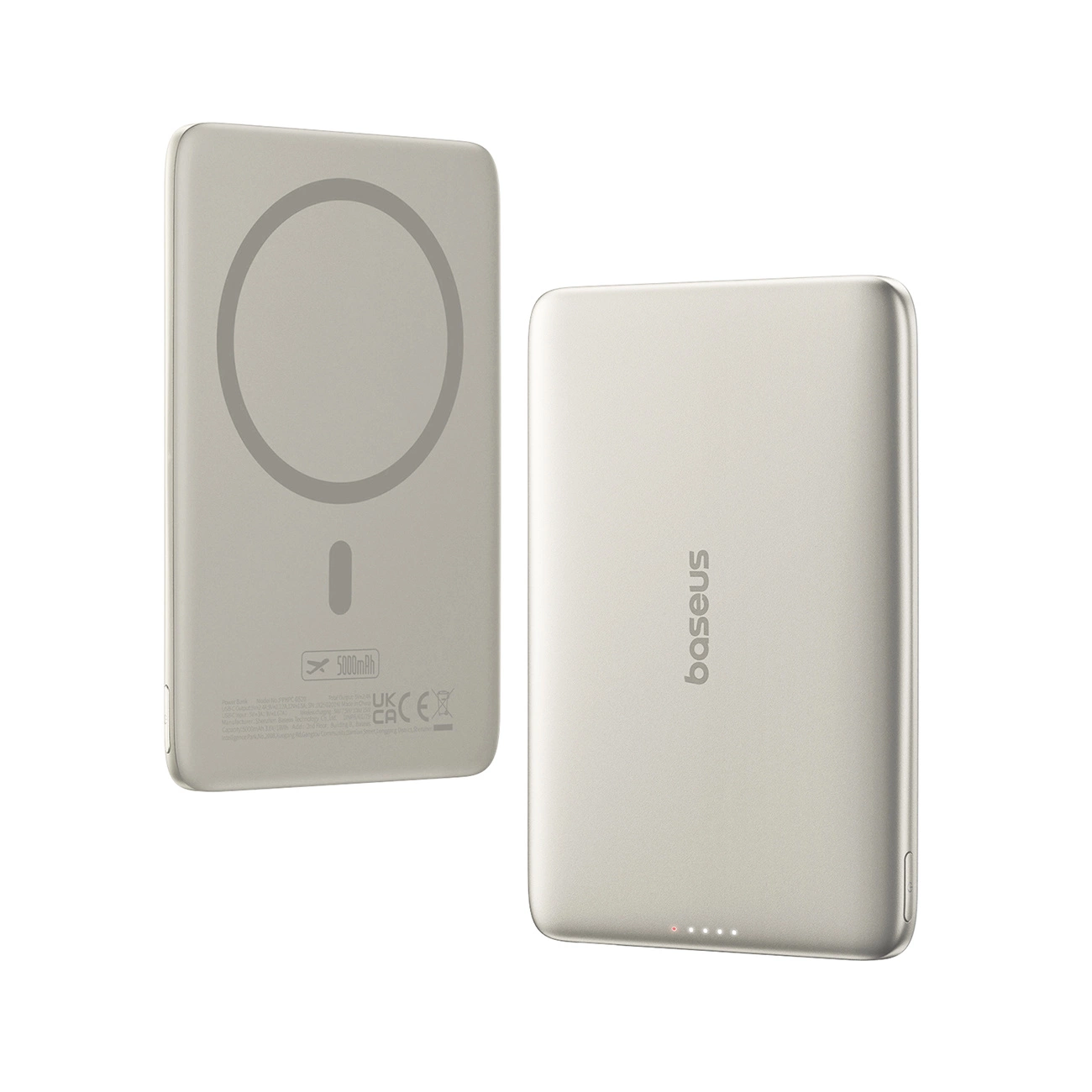 Baseus PicoGo AM41 Wireless External Battery, 5000mAh, 20W, PD + FQI, 1 x QI - 1 x USB-C, Beige