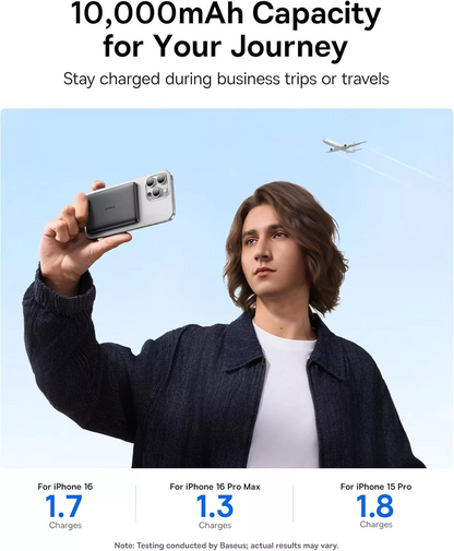 Baseus PicoGo AM41 Wireless External Battery, 10000mAh, 27W, PD + FQI, 1 x QI - 1 x USB-C, Black E0027201