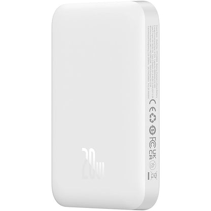 Baseus Magnetic Mini Wireless External Battery, 6000mAh, 20W, PD + FQI, 1 x QI - 1 x USB-C, White