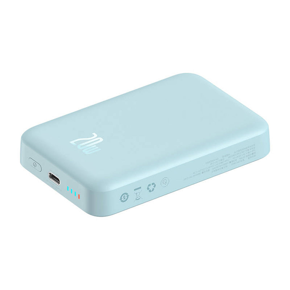 Baseus Magnetic Mini Wireless External Battery, 10000mAh, 20W, PD + FQI, 1 x QI - 1 x USB-C, Blue PPCX110103