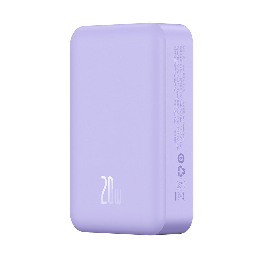 Baseus Magnetic Mini Wireless External Battery, 20000mAh, 20W, PD + FQI, 1 x QI - 1 x USB-C, Purple PPCX150005