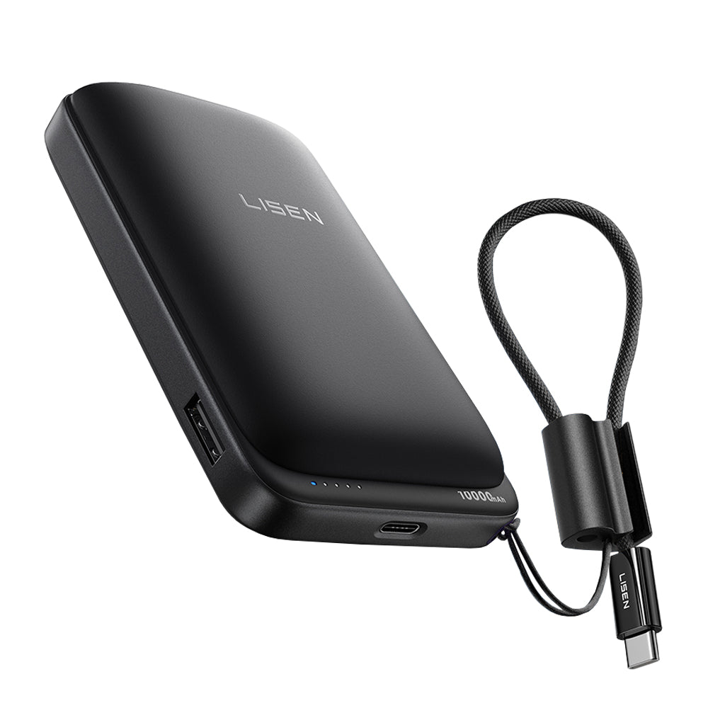 Lisen P604 Wireless External Battery, 10000mAh, 65W, QC + PD + FQI, 1 x QI - 1 x USB-A - 1 x USB-C, Black