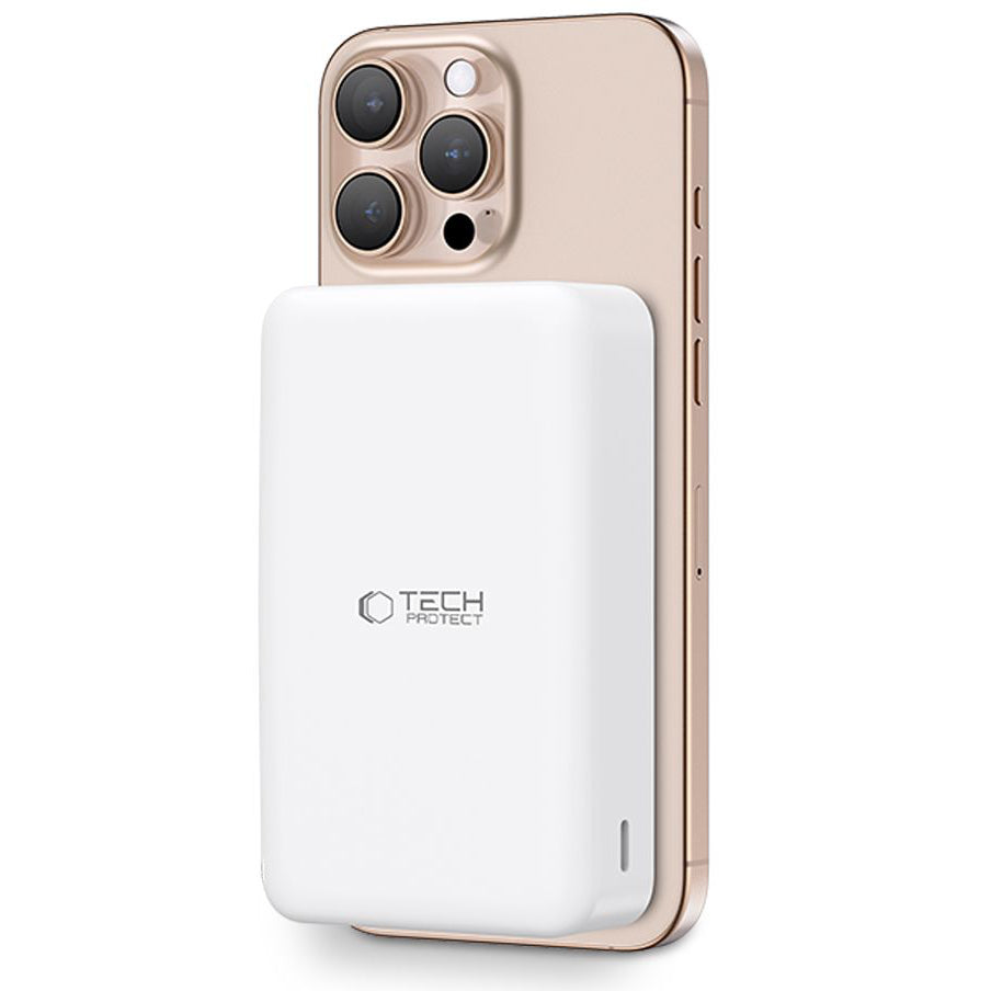 Wireless External Battery Tech-Protect PB12 LifeMag, 20000mAh, 20W, QC + PD + FQI, 1 x QI - 1 x USB-A - 1 x USB-C, White