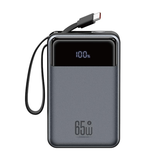XO Design PR267 External Battery, 20000mAh, 65W, QC + PD, 1 x USB-A - 2 x USB-C, Gray