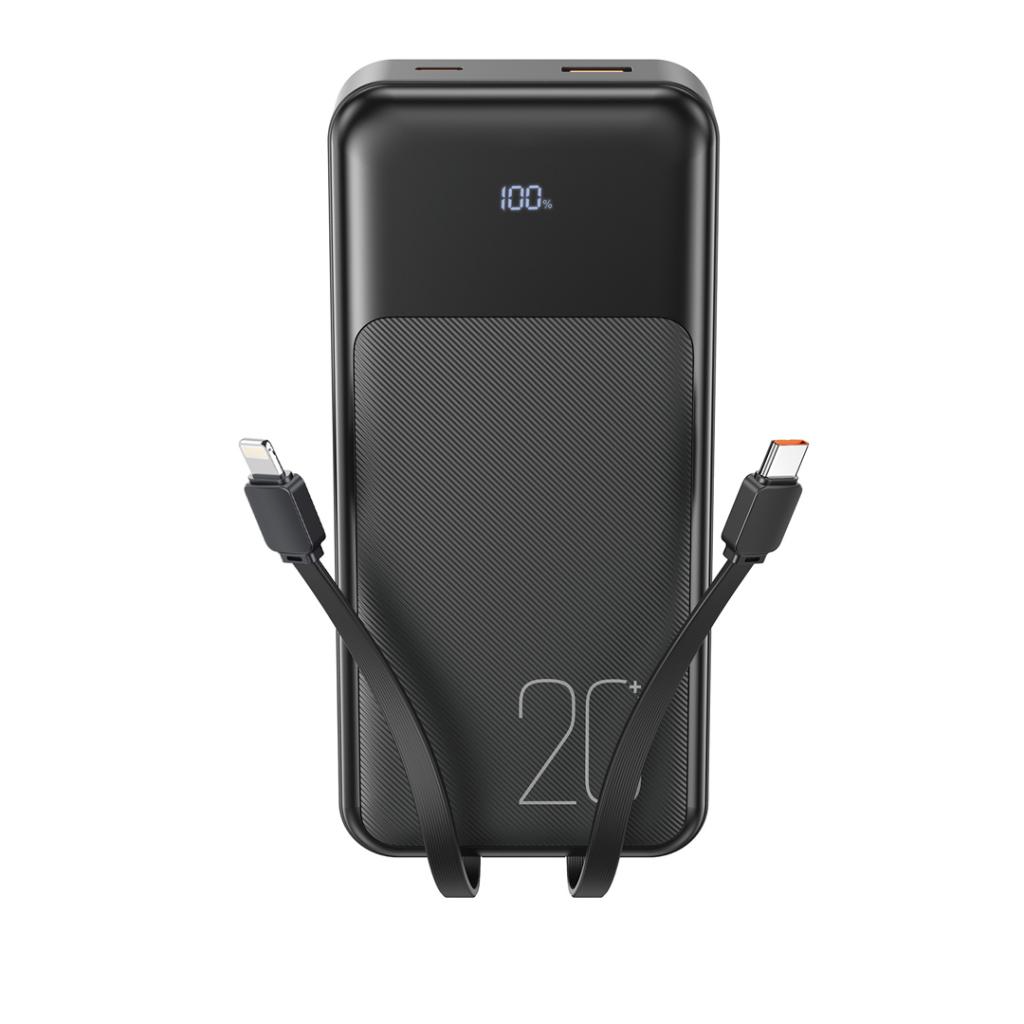 XO Design PR249 External Battery, 20000mAh, 22.5W, QC + PD, 1 x Lightning - 1 x USB-A - 2 x USB-C, Black