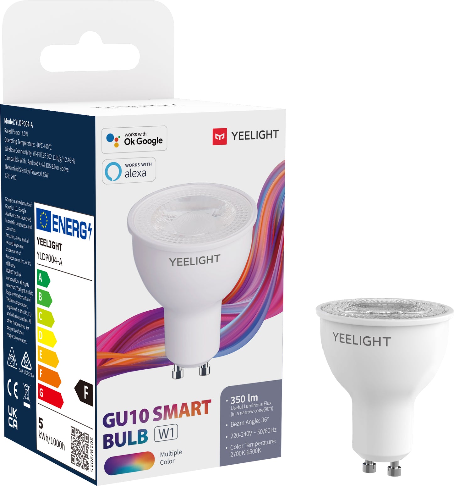 Yeelight W1 LED Bulb, Wi-Fi, GU10, 4.5W, 2700K - 6500K, 350lm, Multicolor YLDP004-A