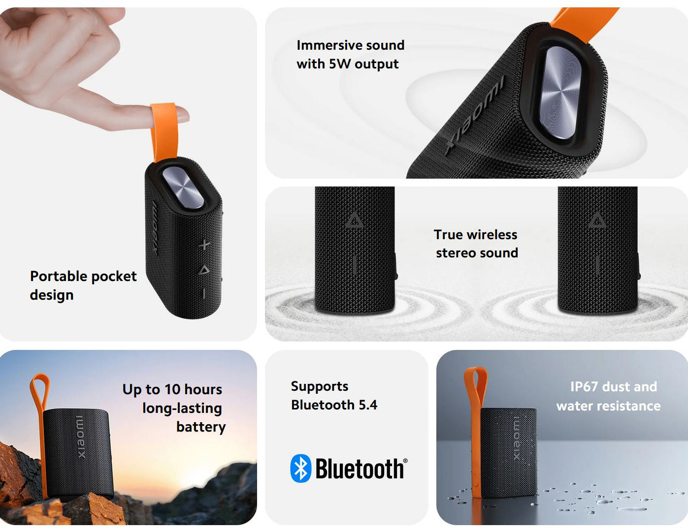 Xiaomi Sound Pocket Portable Bluetooth Speaker, 5W, Waterproof, Black QBH4269GL