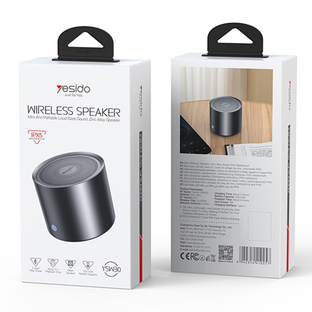 Yesido YSW30 Bluetooth Speaker, 3W, Waterproof, Black