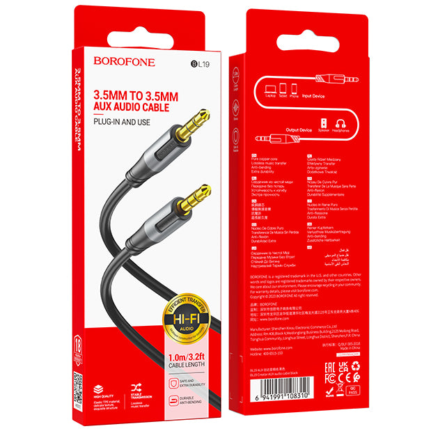 Audio Cable 3.5mm - 3.5mm Borofone BL19 Creator, 1m, Black