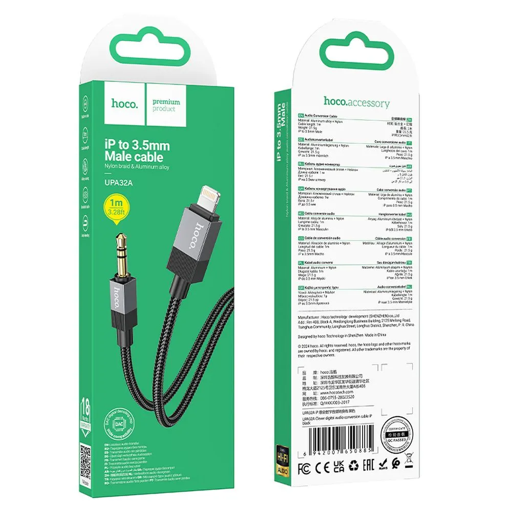 Lightning Audio Cable - 3.5mm HOCO UPA32A, 1m, Black