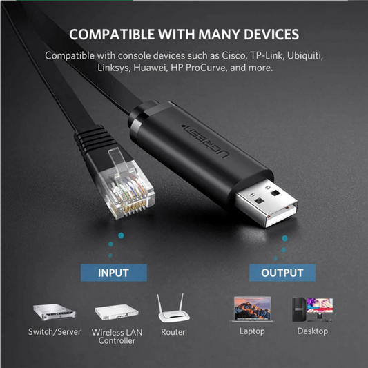 UGREEN CM204 USB Console Cable, RJ45, 3m, Black