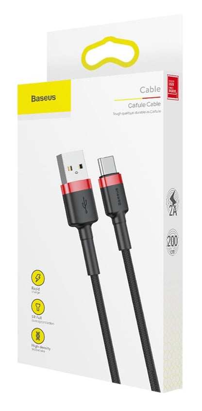 USB-A - USB-C Data and Charging Cable Baseus Coffee, 18W, 2m, Black CATKLF-C91