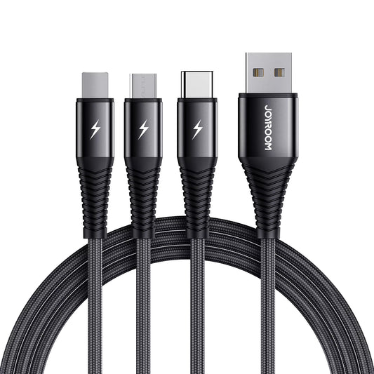 USB-A - Lightning / microUSB / USB-C Charging Cable Joyroom S-1230G4, 20W, 1.2m, Black