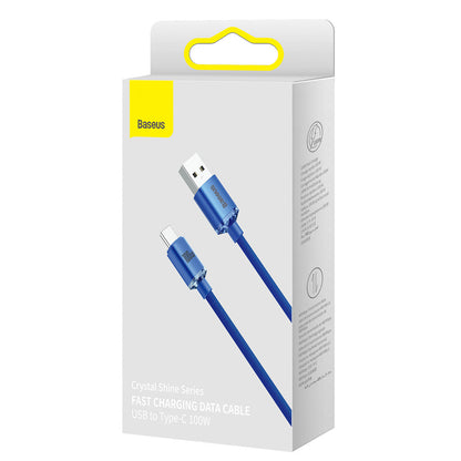 Data and Charging Cable USB-A - USB-C Baseus Crystal Shine Series, 100W, 1.2m, Blue CAJY000403