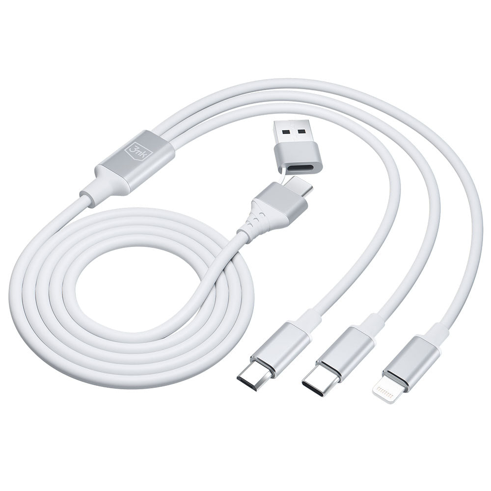 USB-A / USB-C - Lightning / microUSB / USB-C 3MK Hyper Charging Cable, 12W, 1.5m, White