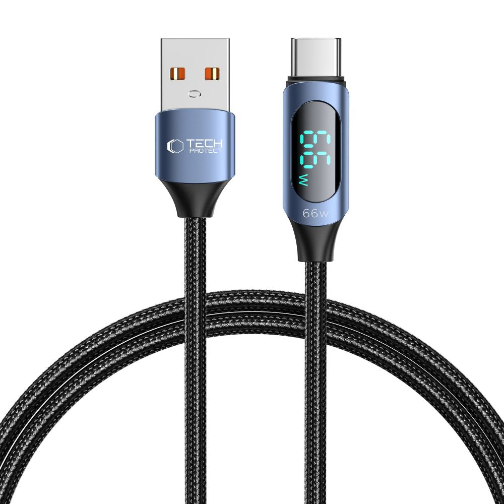 USB-A - USB-C Tech-Protect Ultraboost LED Data and Charging Cable, 66W, 1m, Blue