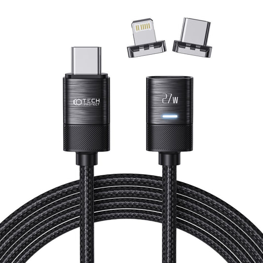 Data and Charging Cable USB-C - Lightning / USB-C Tech-Protect Ultraboost Magnetic, 27W, 2m, Black