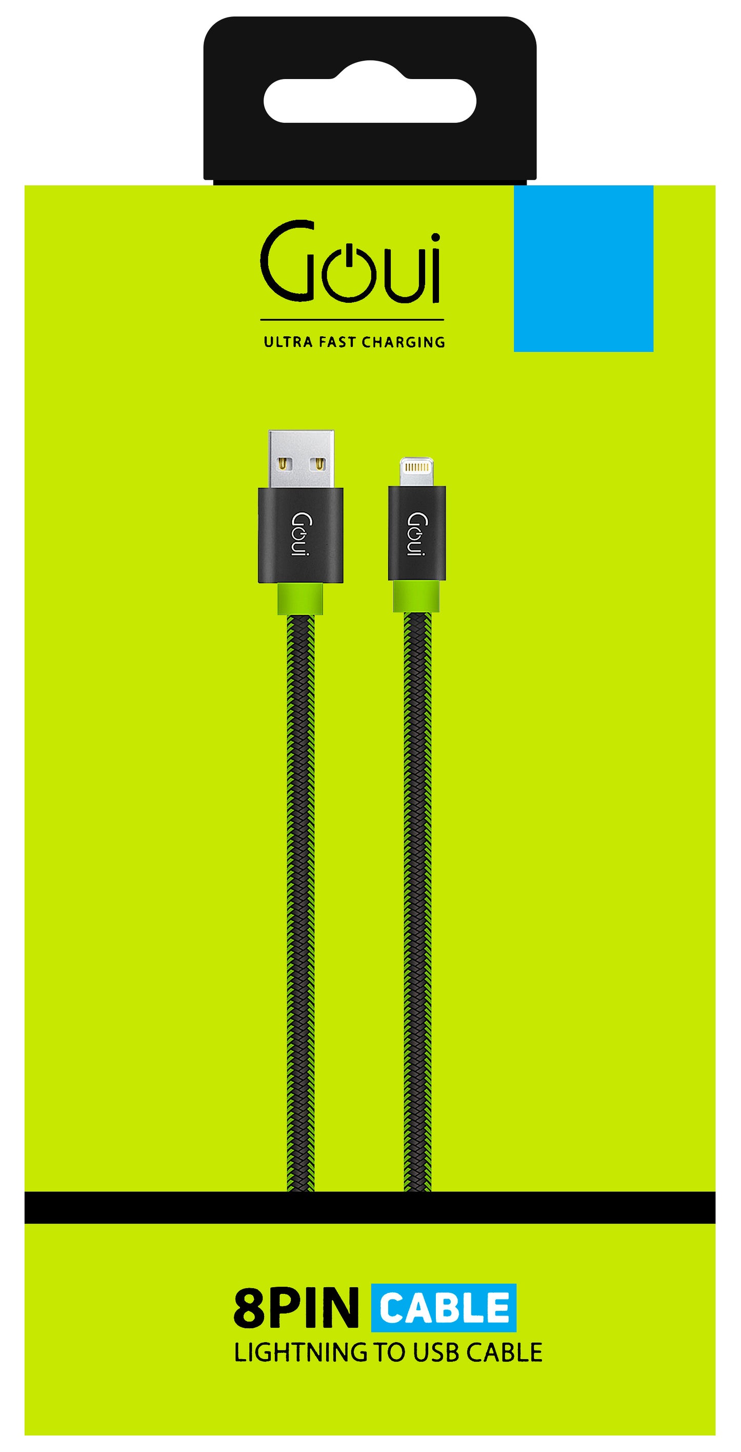 USB-A - Lightning Data and Charging Cable Goui Fashion Flat, 18W, 1m, Green G-LC8PINFBF-GK