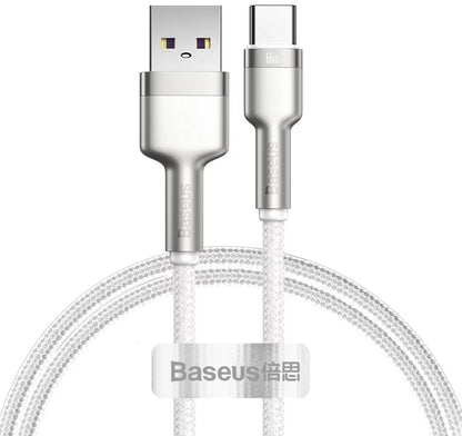 Data and Charging Cable USB-A - USB-C Baseus Cafule Metal Series, 66W, 1m, White CAKF000102