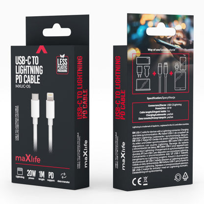 USB-C to Lightning Data and Charging Cable MaXlife MXUC-05, 20W, 1m, White