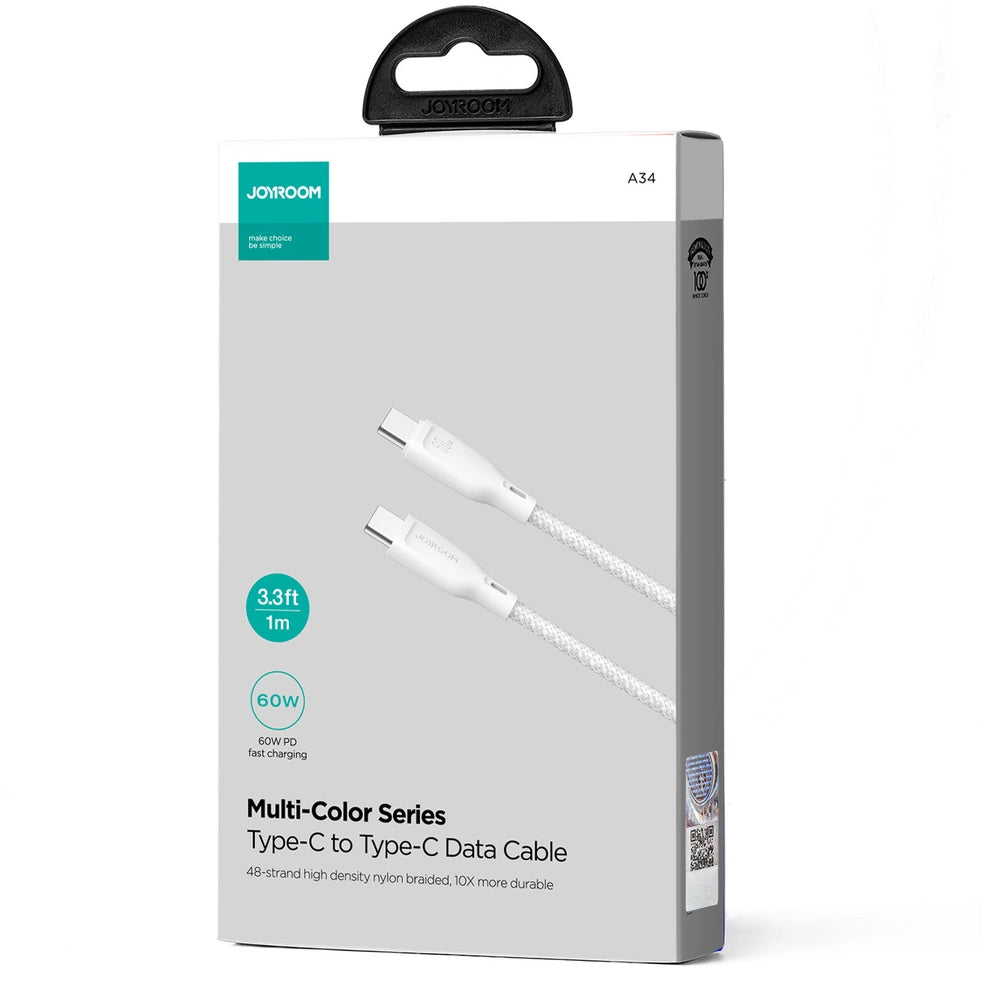 USB-C Data and Charging Cable - USB-C Joyroom Multi-Color S-A34, 60W, 1m, White