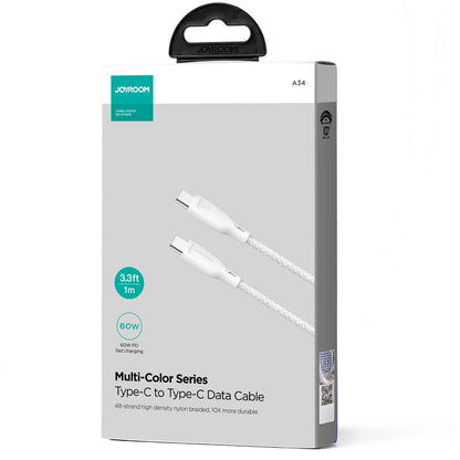USB-C Data and Charging Cable - USB-C Joyroom Multi-Color S-A34, 60W, 1m, White