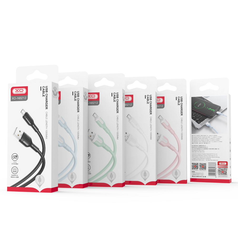 USB-A to microUSB Data and Charging Cable XO Design NB212, 18W, 1m, White