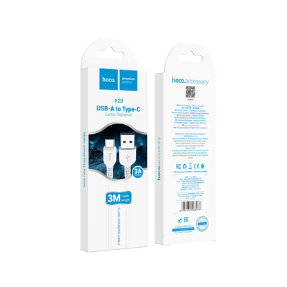 USB-A to USB-C Data and Charging Cable HOCO Flash X20, 18W, 3m, White
