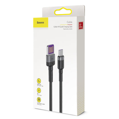 Baseus Cafule HW Quick Charging USB-A - USB-C Data and Charging Cable, 100W, 1m, Gray CATKLF-PG1