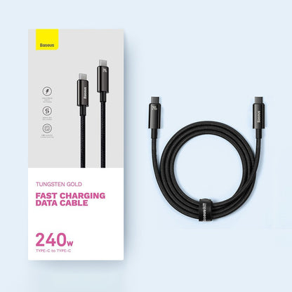 Data and Charging Cable USB-C - USB-C Baseus Tungsten Gold, 240W, 3m, Black CAWJ040201