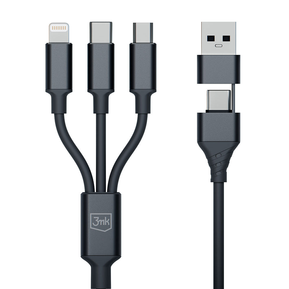 USB-A / USB-C - Lightning / microUSB / USB-C 3MK Hyper Charging Cable, 12W, 1.5m, Black