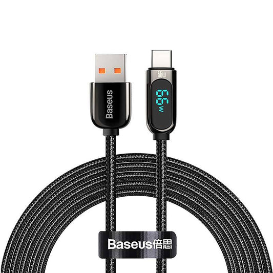 Data and Charging Cable USB-A - USB-C Baseus Display Fast Charging, 66W, 1m, Black CASX020001