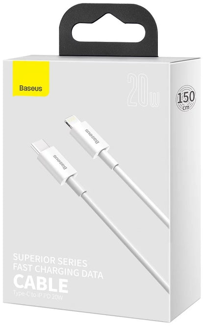 Data and Charging Cable USB-C - Lightning Baseus Superior Series, 20W, 1.5m, White CATLYS-B02