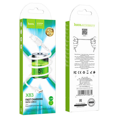 USB-A to Lightning Data and Charging Cable HOCO X83 Victory, 18W, 1m, White