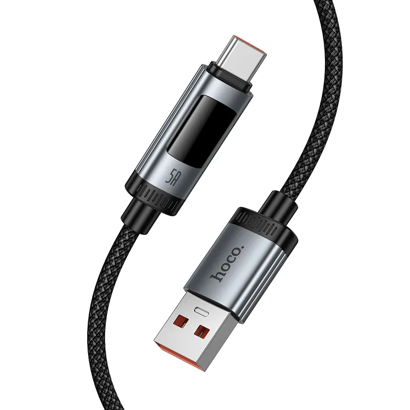 USB-A to USB-C Data and Charging Cable HOCO Display U148, 100W, 1.2m, Black