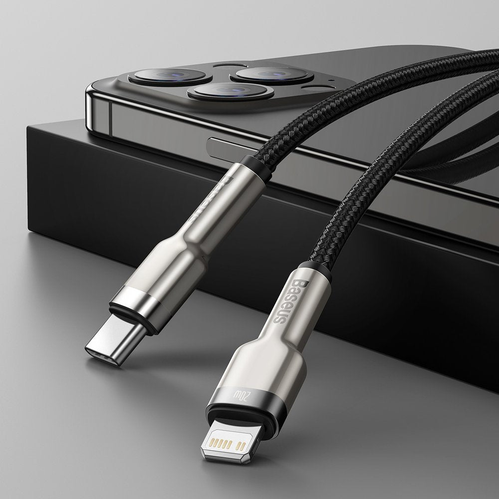 Data and Charging Cable USB-C - Lightning Baseus Cafule Metal Series, 20W, 0.25m, Black CATLJK-01