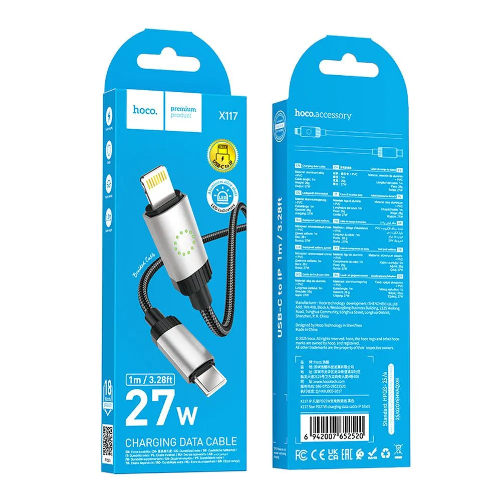 USB-C to Lightning Data and Charging Cable HOCO X117, 27W, 1m, Black