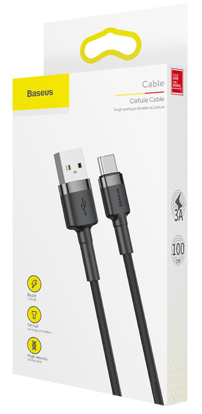 Baseus Cafule USB-A - USB-C Data and Charging Cable, 18W, 1m, Gray CATKLF-BG1