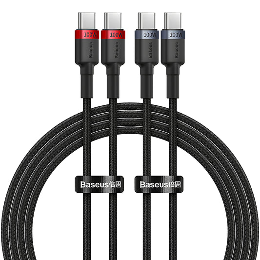 Baseus Cafule USB-C - USB-C Data and Charging Cable, 100W, 2m, Red, Set of 2 pieces