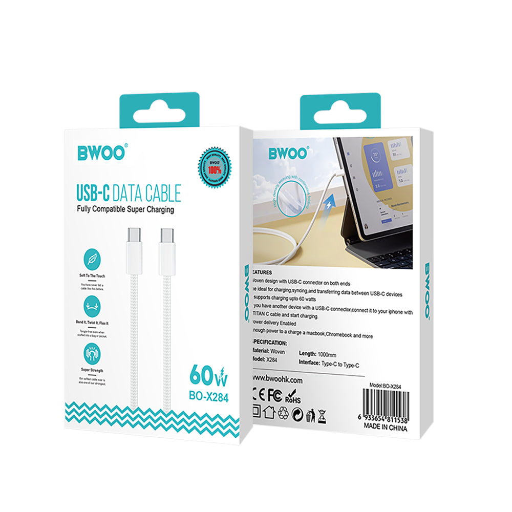 USB-C Data and Charging Cable - USB-C BWOO BO-X284, 60W, 1m, White