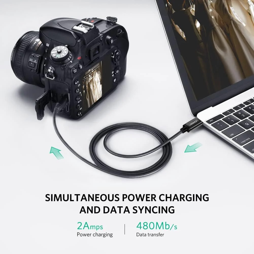 USB-C to miniUSB Data and Charging Cable UGREEN US242, 18W, 1m, Black