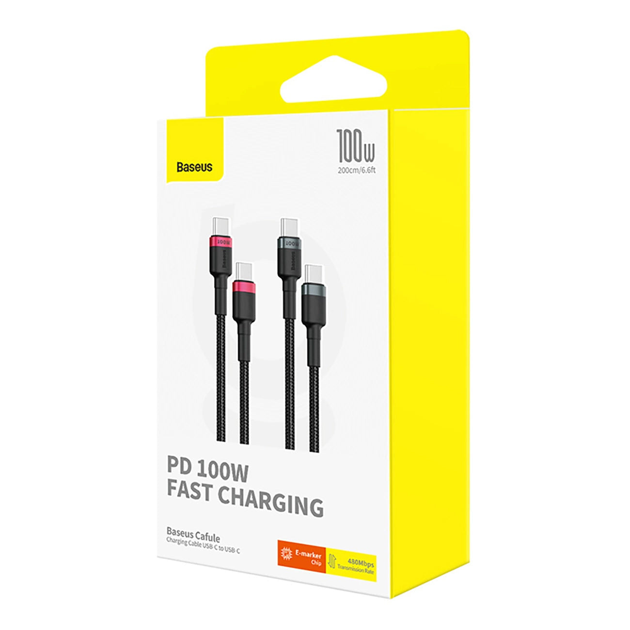 Baseus Cafule USB-C - USB-C Data and Charging Cable, 100W, 2m, Red, Set of 2 pieces