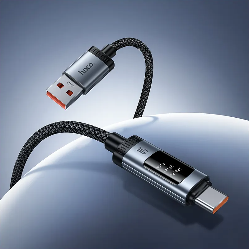 USB-A to USB-C Data and Charging Cable HOCO Display U148, 100W, 1.2m, Black