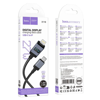 USB-C to Lightning Data and Charging Cable HOCO X118 Display, 27W, 1m, Black