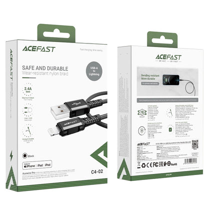 USB-A to Lightning Data and Charging Cable Acefast C4-02, 18W, 1.8m, Black