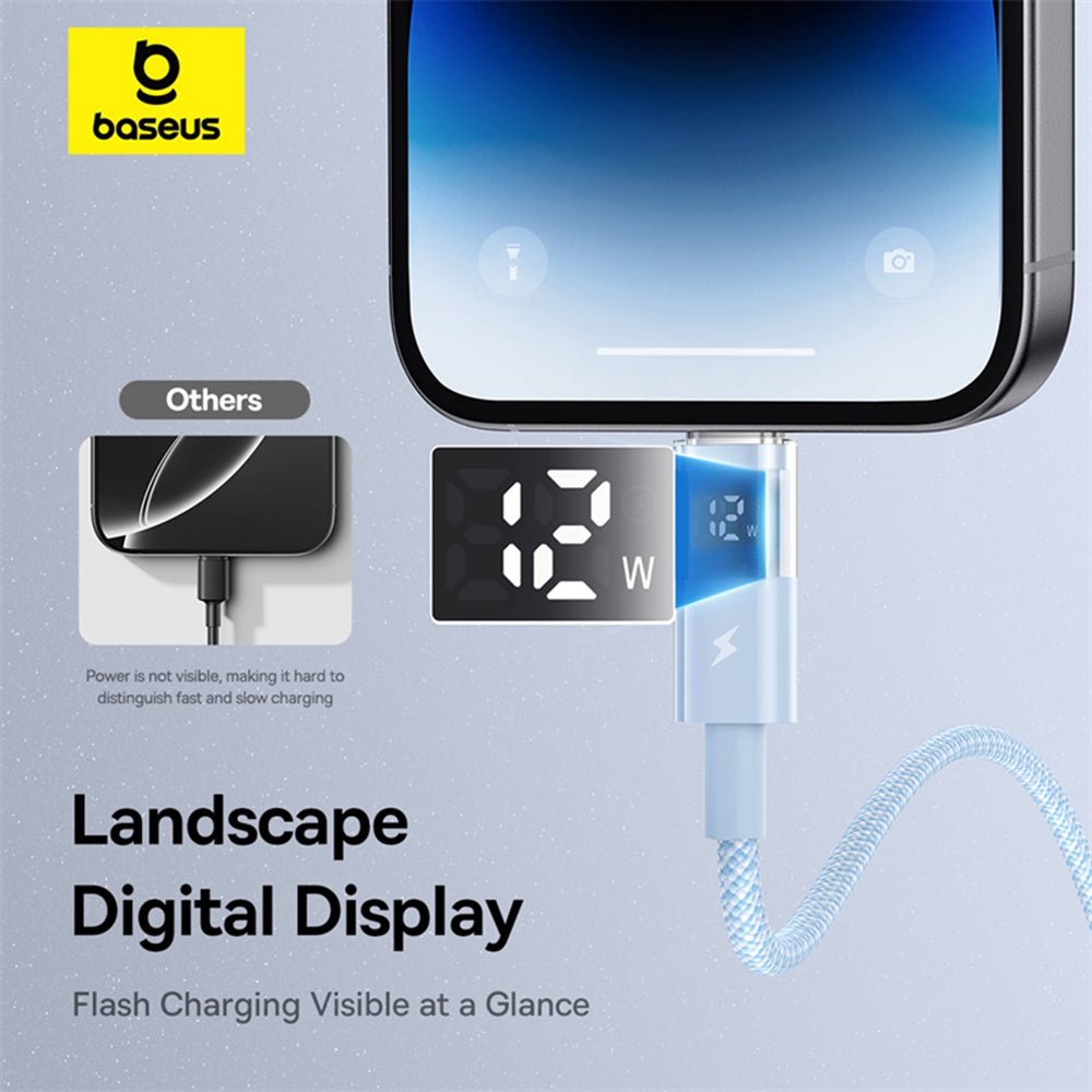 USB-A to Lightning Baseus Display 2 Data and Charging Cable, 12W, 2m, Blue P10382700311-01