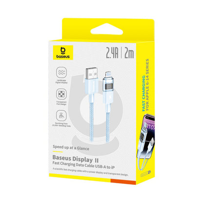 USB-A to Lightning Baseus Display 2 Data and Charging Cable, 12W, 2m, Blue P10382700311-01