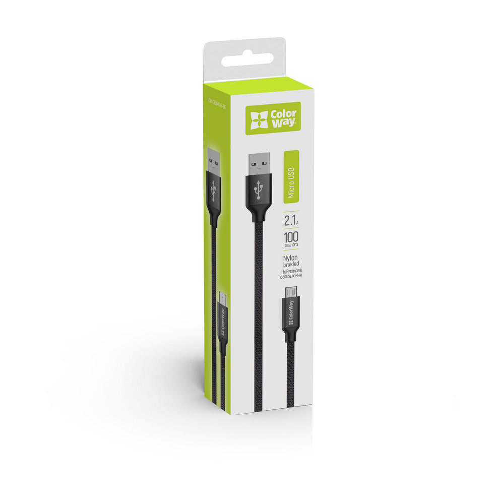USB-A to microUSB Data and Charging Cable ColorWay CW-CBUM002, 18W, 1m, Black