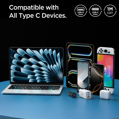 USB-A to USB-C Spigen Essential Data and Charging Cable, 60W, 1m, White