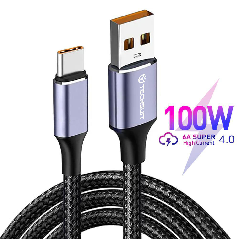 USB-A to USB-C Data and Charging Cable Techsuit PCB018, 100W, 1m, Black